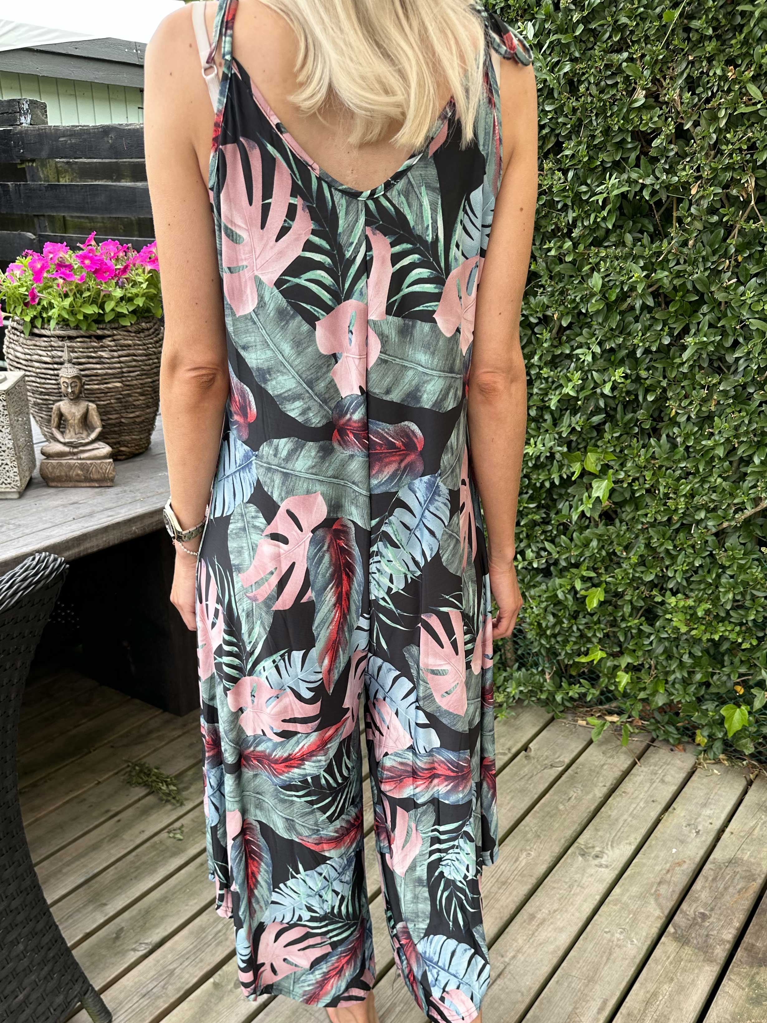 Safira Multi Leaf - Stretchy buksedragt med vide ben